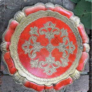 VINTAGE ITALIAN FLORENTINE TOLEWARE GOLD GILT TRAYS Beautiful Red & Gold Italy M